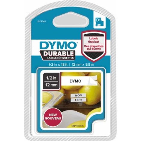 DYMO Schriftbandkassette DYMO® D1 12 mm x 5,5 m (B x L) weiß schwarz