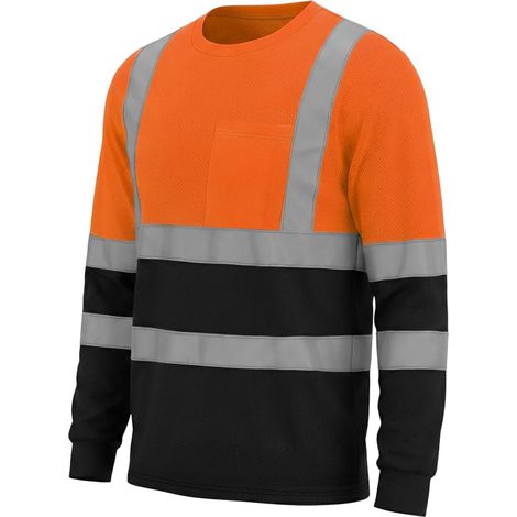 T-Shirt de Sécurité Longues Gilet de Signalisation Réfléchissant Vêtements de Travail Haute Visibilité Respirant Ourlet Noir t-Shirts de Travail Camisas de Signalisation Chantier Bénévoles (1/5)