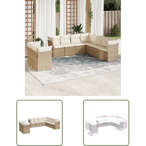 Canapé 7 places - vidaXL Salon de jardin avec coussins 9 pcs beige résine tressée - Canapé avec rangement (1/3)