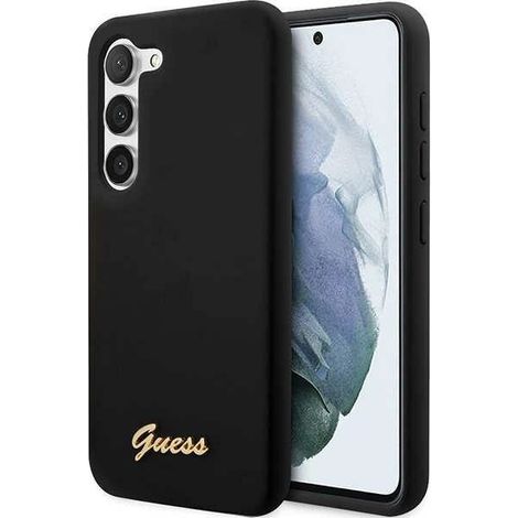 Guess GUHCS23SSLSMK S23 S911 schwarz/schwarz Hartschalenetui Silikon Vintage Gold Logo (1/5)