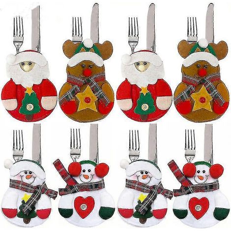 8pcs décorations de Noël, sac de rangement pour couverts de cuisine bonhomme de neige, ornement Xmas (1/5)