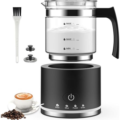 Mousseur À Lait Automatique, Cuiseur À Vapeur Électrique avec 4 Modes, Machine À Mousse Chaude Et Froide Automatique de 500 Ml avec Fonction de Mise Hors Tension Automatique, pour Café black