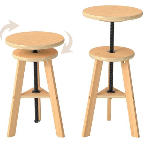 Tabouret en bois réglable en hauteur 48-65 cm, Ø 30 cm, pour table à dessin, rond, en bois de hêtre pour ateliers, bars, usage privé, cuisine (1/5)