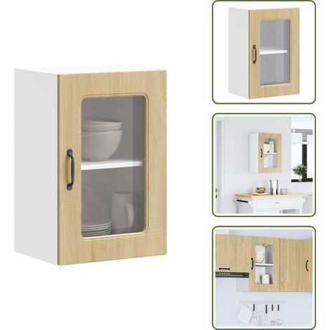 The Living Store Küchen-Hängeschrank mit Glastür Kalmar Sonoma-Eiche Holzwerkstoff - Küchenmöbel (1/5)