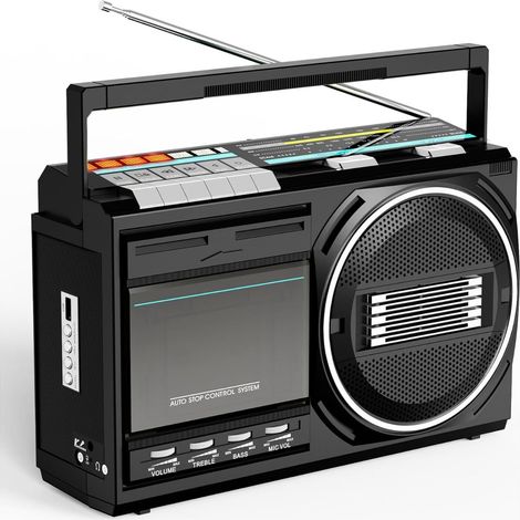 Boombox Cassette Rétro avec Numérisation : Bluetooth 5.1, Enregistrement USB, Radio AM/FM/OC, Éclairage LED Dynamique - Système Stéréo Lecteur/Enregistreur Vintage (1/5)