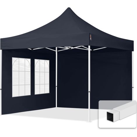 TOOLPORT 3x3 m Pop up Gazebo incl. 2 side panels with steel frame for instant shelter grey