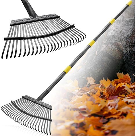 Leaf Rake, 200 cm Garden Rake with Adjustable Handle and 25 Reinforced Teeth, 45 cm Large Surface Garden Rake for Cleaning Plants, Lawn and Yard (1/5)