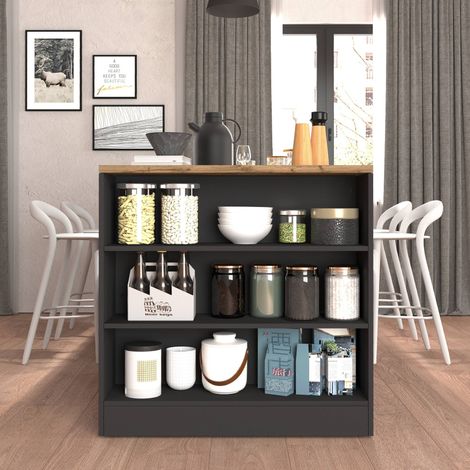 WHOUS Mobile a scaffale Sole con 3 ripiani antracite opaco e rovere 90x90x25 cm (1/5)
