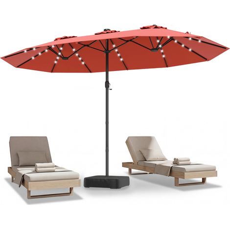 Parasol de Jardin Exterieur, 460 x 285 CM, Parasol Double Rectangulaire, avec Ouverture Fermeture Manivelle, 48 Éclairage LEDs, Base Inclus, Orange (1/5)