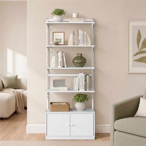 Yaheetech Scaffale Libreria Bianca con 4 Ripiani Regolabili e Ante (1/5)