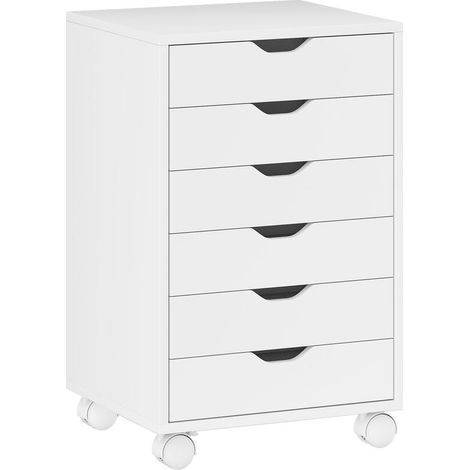 Classeur mobile blanc 6 tiroirs avec roulettes silencieuses pour bureau ou domicile, grand rangement pratique discret (1/5)