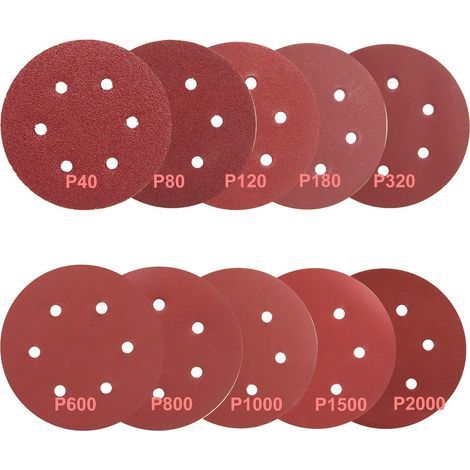 Lot de 100 disques abrasifs 150mm – Assortiment grains 40/80/120/180/320/600/800/1000/1500/2000 – Conception à 6 trous pour ponçage rapide (1/5)