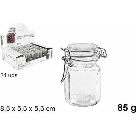 Trade Shop - SET 24 STK. ACHTECKIGE GLAS-GEWÜRZHALTER GLAS MIT DECKEL 85G 100827 -