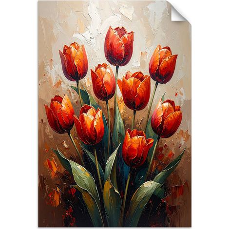 Selbstklebendes Poster – Wandsticker Rote Tulpen auf beigem Hintergrund 100x150 cm (1/3)