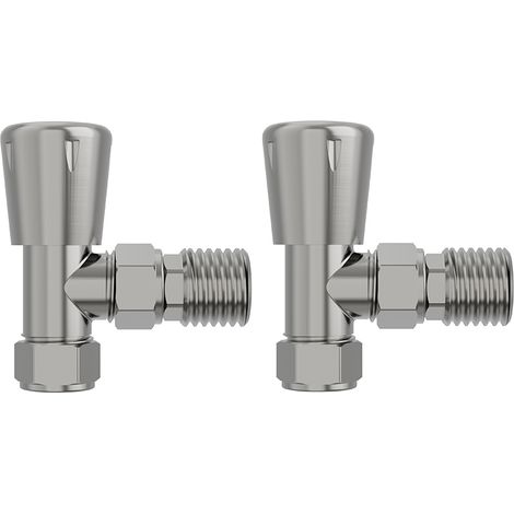 Angled Lockshield Radiator Valves Set 15mm x 1/2" Twin Pack Satin Nickel