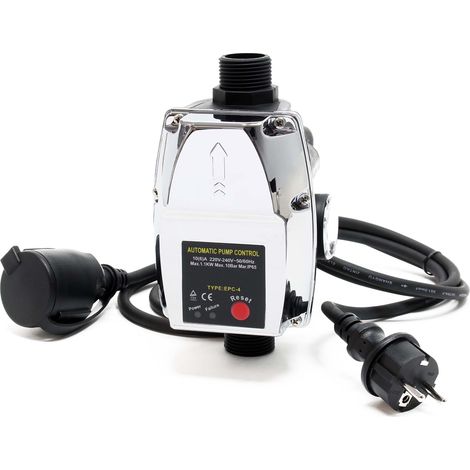 Wiltec Druckschalter mit Kabel EPC-4 230V 1-phasig bis 10 bar, Druckwächter mit Trockenlaufschutz für Hauswasserwerke und Pumpen, zuverlässige Pumpensteuerung