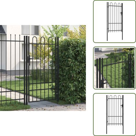 Zauntor Einzelflügel Gewölbte Spitze Stahl 1 x 1,75 m Schwarz - Gartentor - Metalltor - Stahltür - Schwarz - Zaunsystem (1/5)