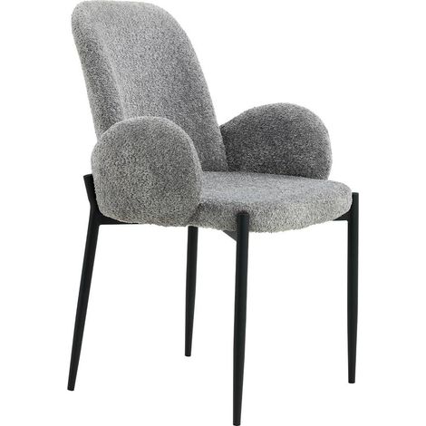 Home Heavenly® - Pack 2 sillas comedor de diseño CHERYL, tapizadas tejido borreguito y patas metal negro. Color: Gris (1/5)