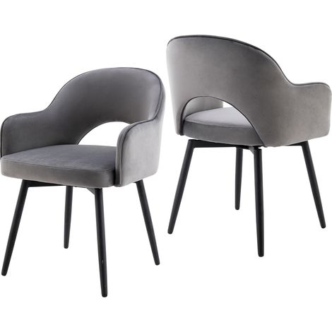 Wahson Sillas de Comedor Juego de 2, Terciopelo Sillas con Patas Negras, Modernas Sillas con Respaldo, Giratorias Sillas Modernas para Cocina, Gris