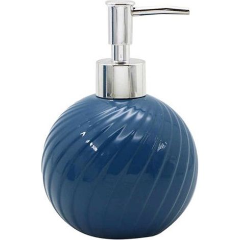 TRADE SHOP - Dispenser Porta Sapone Liquido Sferico In Ceramica Rigata Blu Arredo Bagno 79954 - (1/2)