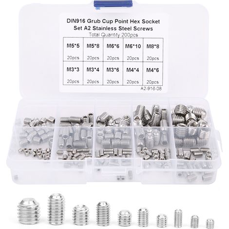Vis de pression à tête creuse six pans en acier inoxydable, pointe cuvette, 200 pièces, M3/M4/M5/M6/M8 pour instruments de précision (1/5)
