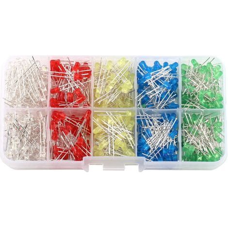 500Pcs 3mm Diode Ampoule LED Diode Electroluminescente Composants Electroniques Couleur Blanc Rouge Bleu Vert Jaune (1/5)
