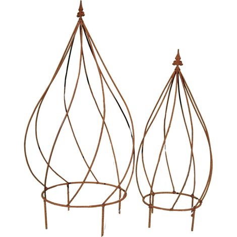 Topiaire en fer forgé rouillé – Lot de 2 – Hauteur 90cm – Diamètre 45cm – Poids 3,6kg pour décoration extérieure – Jardindeco