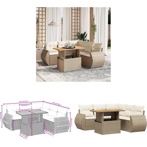 6-tlg. Garten-Sofagarnitur mit Kissen Beige Poly Rattan - Gartenmöbel - Sofagarnitur - Outdoor Möbel - PE-Rattan - Lounge Set - Home & Living (1/3)