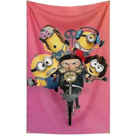Tapisserie/rideau décoratif en polyester imprimé numérique, motif drapeau Minion (90 x 150 cm), idéal pour les jeux vidéo. (1/5)