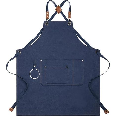 Delantal de trabajo, delantal de jardinería, delantal de barbacoa, delantal de hombre con bolsillos, delantal de lona, delantal de camarera de mujer, talla larga (1/5)