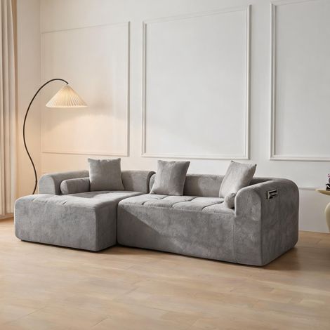 Canapé d'angle gris clair 263 cm en tissu chenille (1/5)