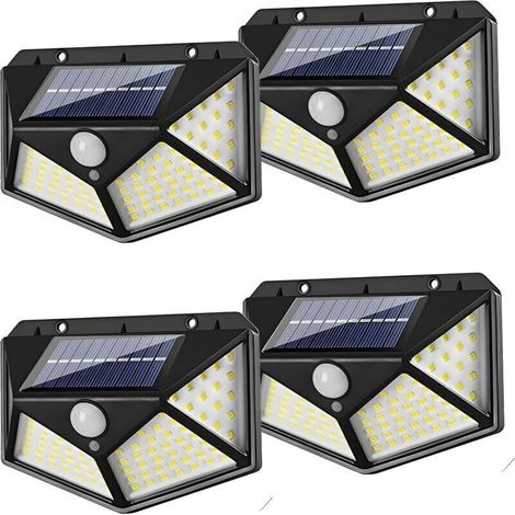 Lot de 4 lampes solaires de sécurité d'extérieur avec détecteur de mouvement, 114 LED, 700 lm, grand angle de 270°, batterie 1200 mAh, détection de 5 m, étanchéité IP65, 3 modes, applique