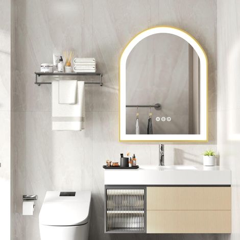 Specchio da Bagno con LED Luce Dorata Cornice Arco 90x60cm
