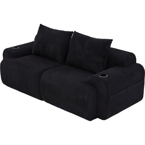 Sofá modular 2 plazas de pana negra con portavasos y bolsillo MODENUIT (1/5)