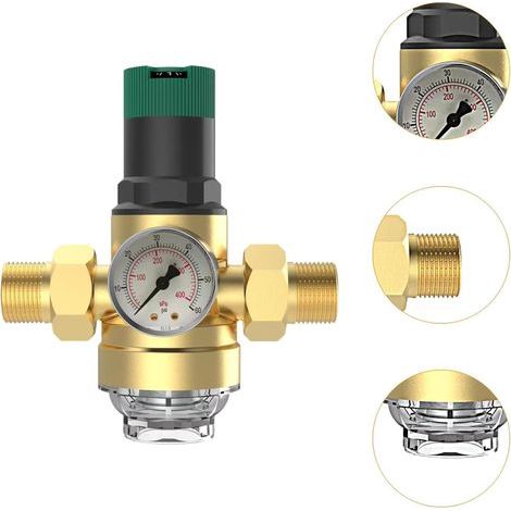 Réducteur de pression d'eau réglable en laiton – Filetage plomberie 1/2'' – Protection contre la pression excessive – Installation horizontale/verticale (1/4)