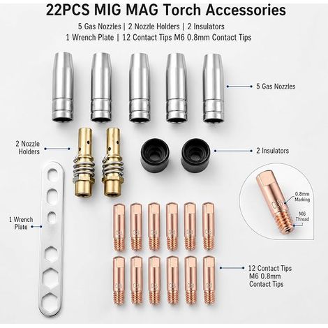 Copper Welding Accessories Kit Compatible MB15/AK15, Nozzles and Contact Tubes for Torch, Maintenance Replacement Inert Gas Soldering Machine (1/4)