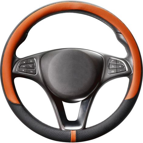 Lenkradbezug Auto Mikrofaser Leder Anti-Rutsch Schwarz Orange M 37-38cm (1/5)