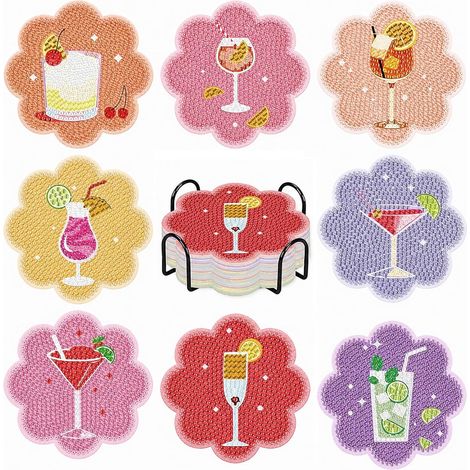 8 Pièces Dessous de Verre en Bois, Kit Mosaïque DIY avec Support Métallique, Activité Manuelle Créative pour Adultes et Enfants, Idée Cadeau (1/5)