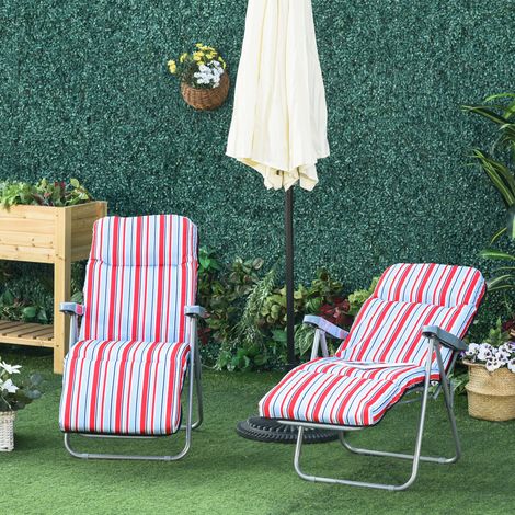 Outsunny 2er-Set Liegestuhl Set mit Kissen klappbar Sonnenliege 5 Stufen verstellbarer Rückenlehne Gartenliege Gartenmöbel Set Stahl Polyester Rot 60 x 75 x 65-102 cm