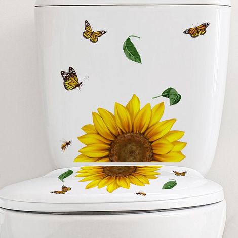 Autocollants Tournesol Papillon Décoratifs pour Toilette Salle de Bain Murale, Stickers Muraux Intérieur, Lot de Décorations (1/5)