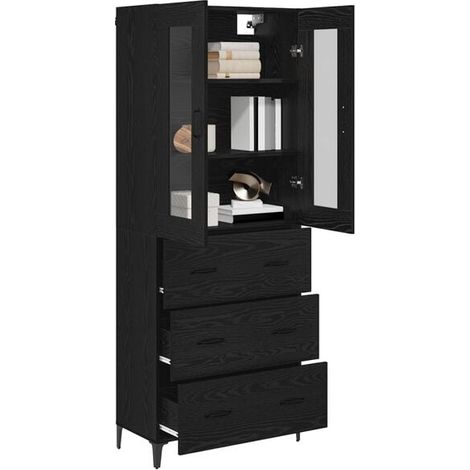 Armoire Haute de Rangement 69,5 x 34 x 180 cm en Bois d'Ingénierie Effet Chêne Noir, Meuble de Stockage Vertical pour Cuisine ou Salon (1/5)