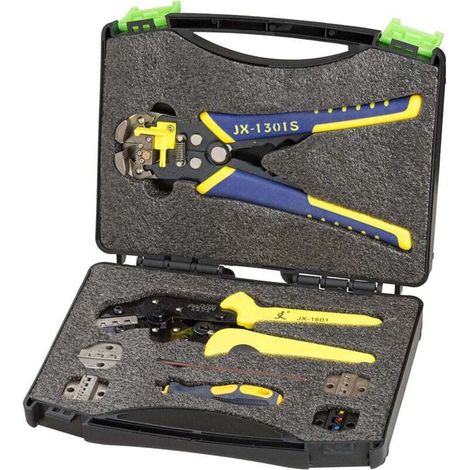 Set di 11 utensili per crimpatura – Pinza crimpatrice a cricchetto per guaine termorestringenti, nylon isolato, nylon non isolato, terminali a ghiera, terminali a barilotto aperto, connettori solari -