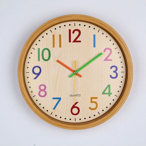 Horloge murale silencieuse pour enfants, chiffres colorés décoratifs - RWHorloge (1/5)
