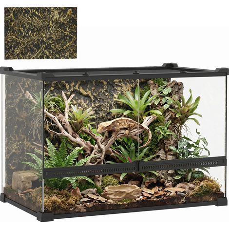 Boîte à reptiles - PawHut - avec panneau de fond, fermeture sécurisée par rotation - verre trempé - 50x30x35cm - noir