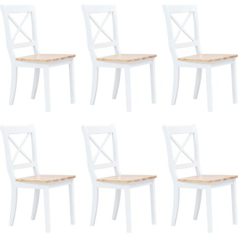 Set de 6 chaises de salle à manger blanc et bois clair bois hévéa massif blanc DEC025665 (1/5)