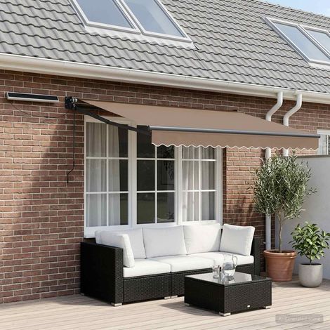 Store banne rétractable électrique avec panneau solaire et télécommande cadre aluminium taupe, 19.8kg - PANGIVO (1/5)