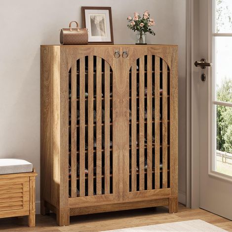 Tribesigns Meuble à Chaussures avec Portes à Volets, Meuble de Rangement à 6 Niveaux, étagère à Chaussures pour entrée avec étagères réglables pour Salon, Chambre à Coucher, Bois Naturel (1/5)