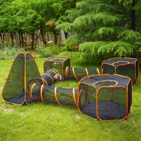 Enclos pliable pour chat – Parc d'extérieur portable pour chat avec tente en maille et trois tunnels (7 en 1) (1/5)