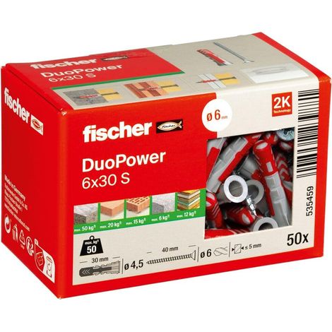 Cheville bi-matière et multi-matériaux DUOPOWER 6x30 avec vis/Boîte de 50 (1/5)