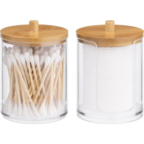 Lot 2 Boîte de Rangement, Polystyrène Transparent, Couvercle Bambou, Pour Salle de Bain et Chambre (1/5)